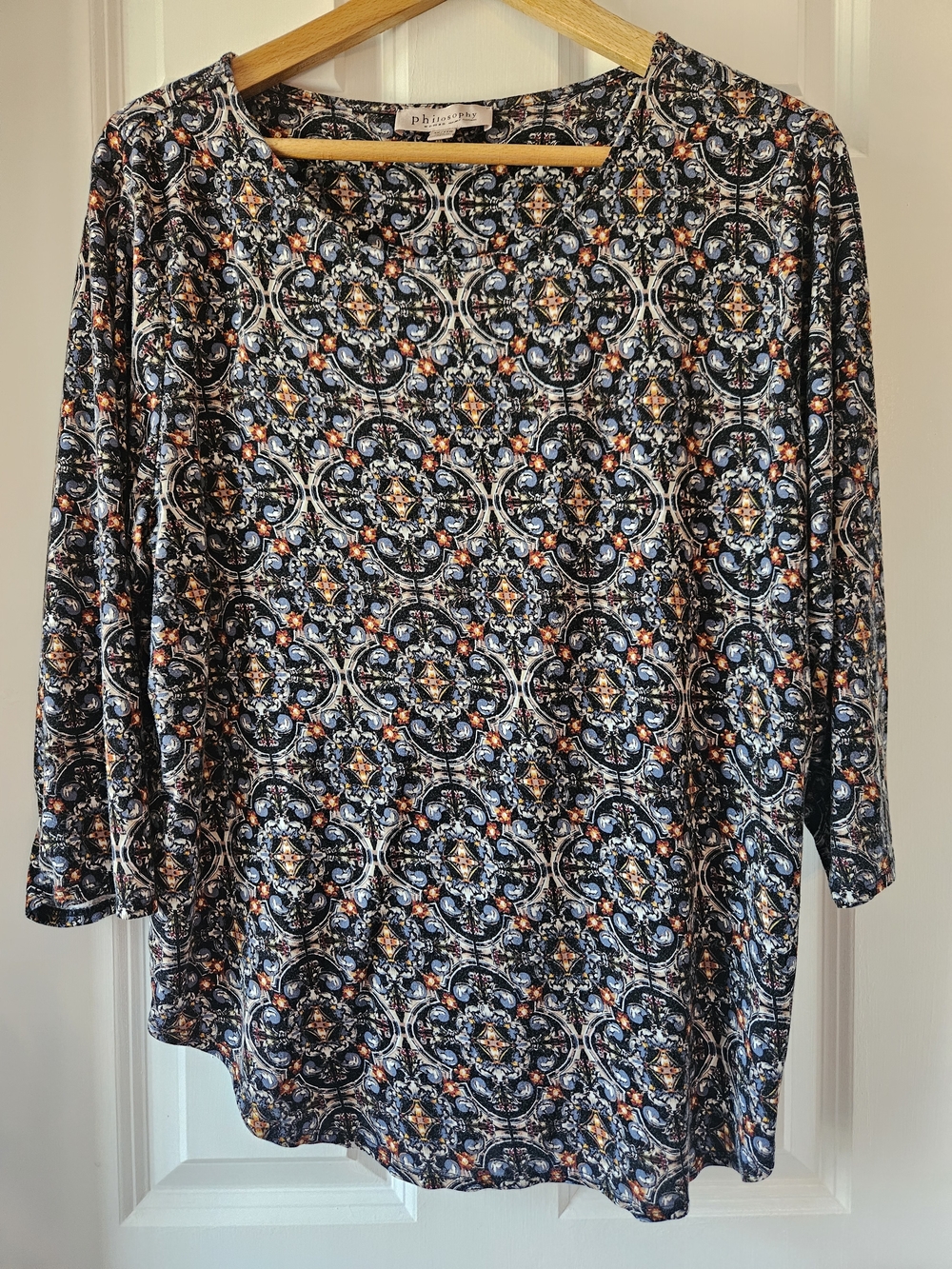 Philosophy Black Multi-Color Geometric 3/4 Length Sleeve Top Size 2X